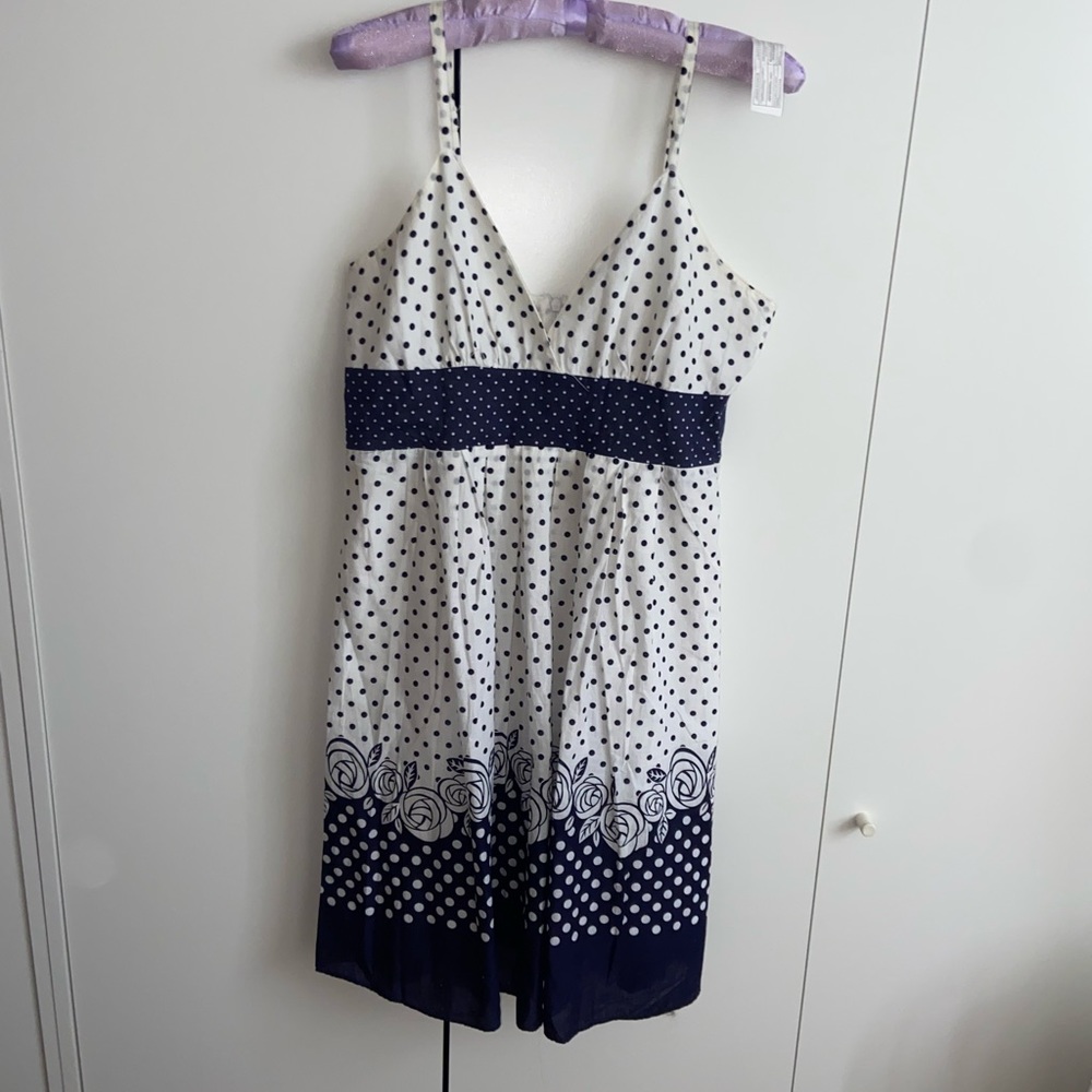 Navy blue and white floral dress